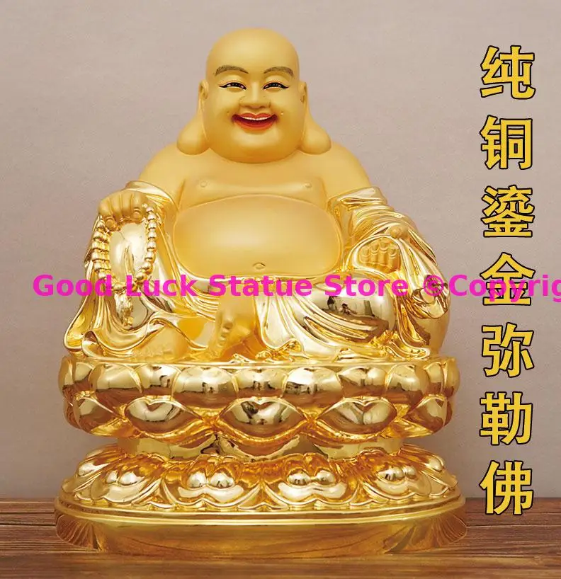 high grade gold copper Maitreya Buddha CAI SHEN God of Wealth statue HOME company shrine Recruit money Bring good LUCK 23CM