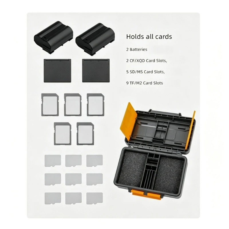 P5EA Camera Battery Carry Box with Card Storage Space, Hard Shell Exterior and Soft Interior Lining for Daily Gear Use and