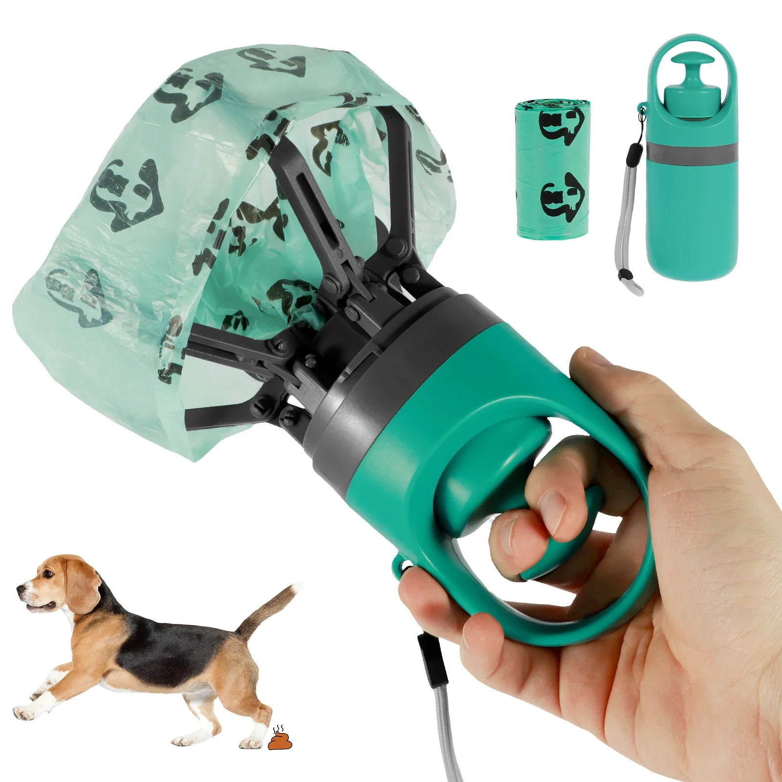 Limpiador de Pooper Scooper para mascotas, bolsa de basura portátil para exteriores, inodoro para perros, dispensador de pala de seis garras