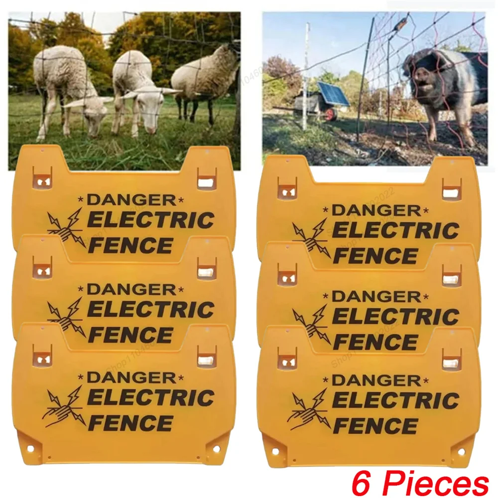 6 PCS Plastic Orrange Double Printing English Warning Signs for Electric Fence Farm Animals Garden Durable PP UV Danger Boards