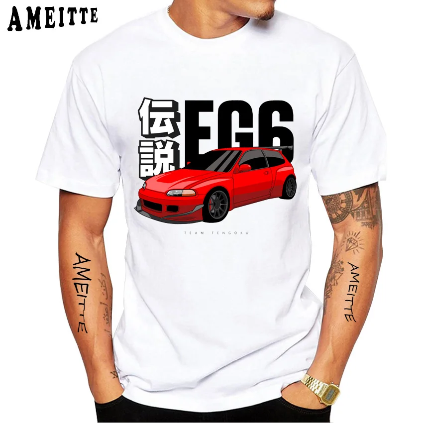 

Civic EG6 Art T-Shirt New Summer Men Short Sleeve Type-R Legend Drift King Car Print TShirts Hip Hop Boy Casual White Sport Tees