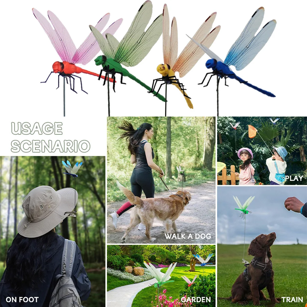 4Pcs Fake Dragonfly Rod Clip Lightweight Gardening Decoration Insect Clip Wear Resist 3D Artificial Hat Clips for Home Decor
