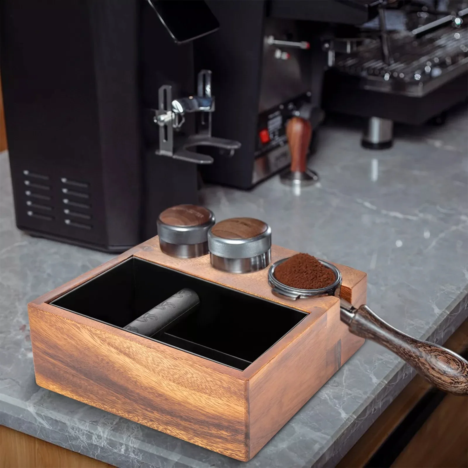 Tamper Dispenser 58mm Wooden Coffee Machine Knocker Tamping Station Multi-Purpose Powder Holder Case-Large 58mm -Wa