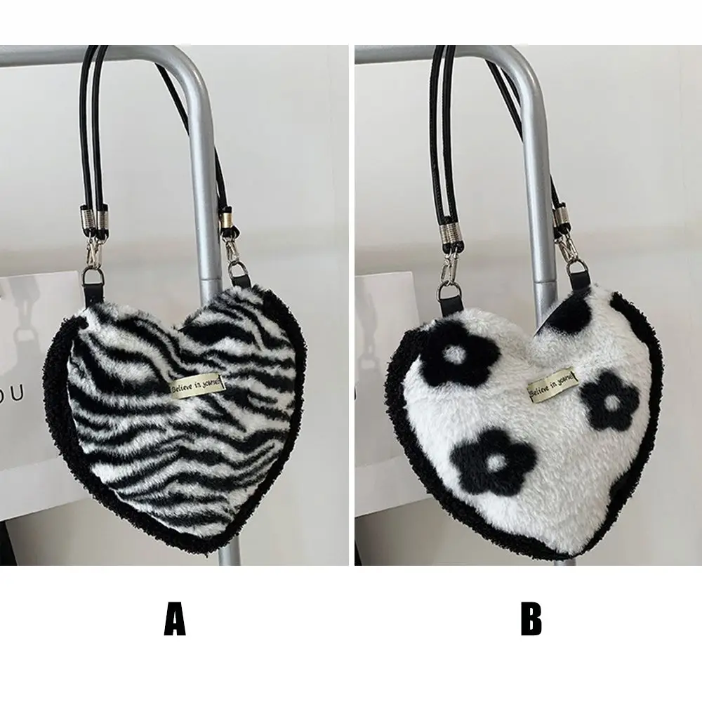 Women Zebra Pattern Furry Fluffy Soft Plush Tote Shoulder Bags Underarm Bags Handbags