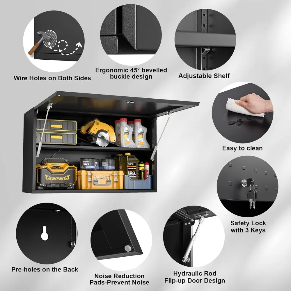 ตู้เก็บของติดผนังโลหะแบบปรับได้พร้อมกุญแจล็อคสำหรับโรงรถ, ตู้เก็บของแบบพับได้สำหรับรถพ่วง, โซลูชั่นการจัดระเบียบที่รูปตัวยู