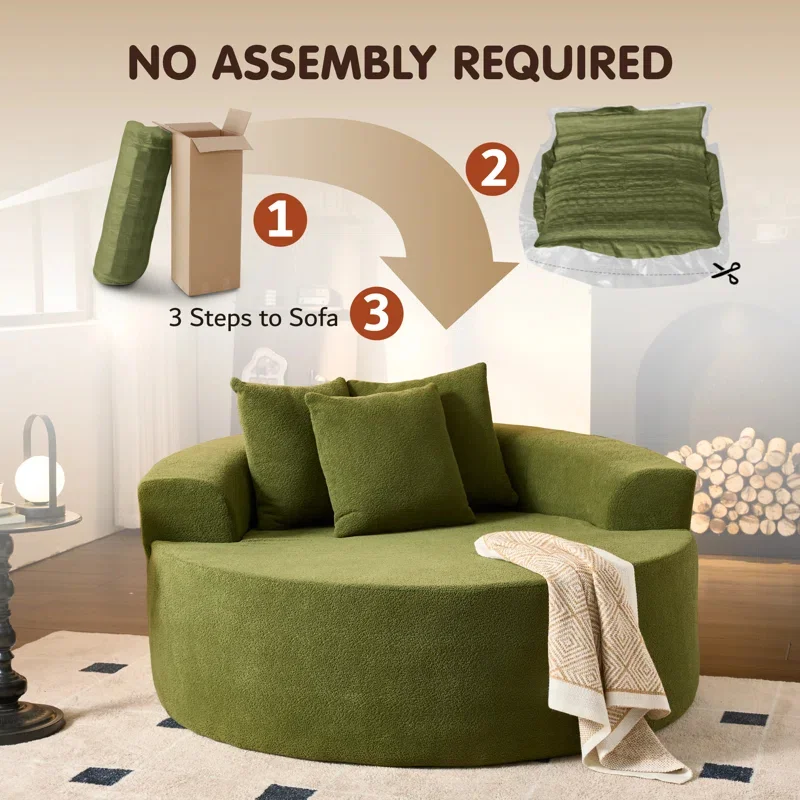 - European Design Sectional Round-Shape Green Modular Couch Plush Corduroy Velvet Living Room Sofa No Assembly&