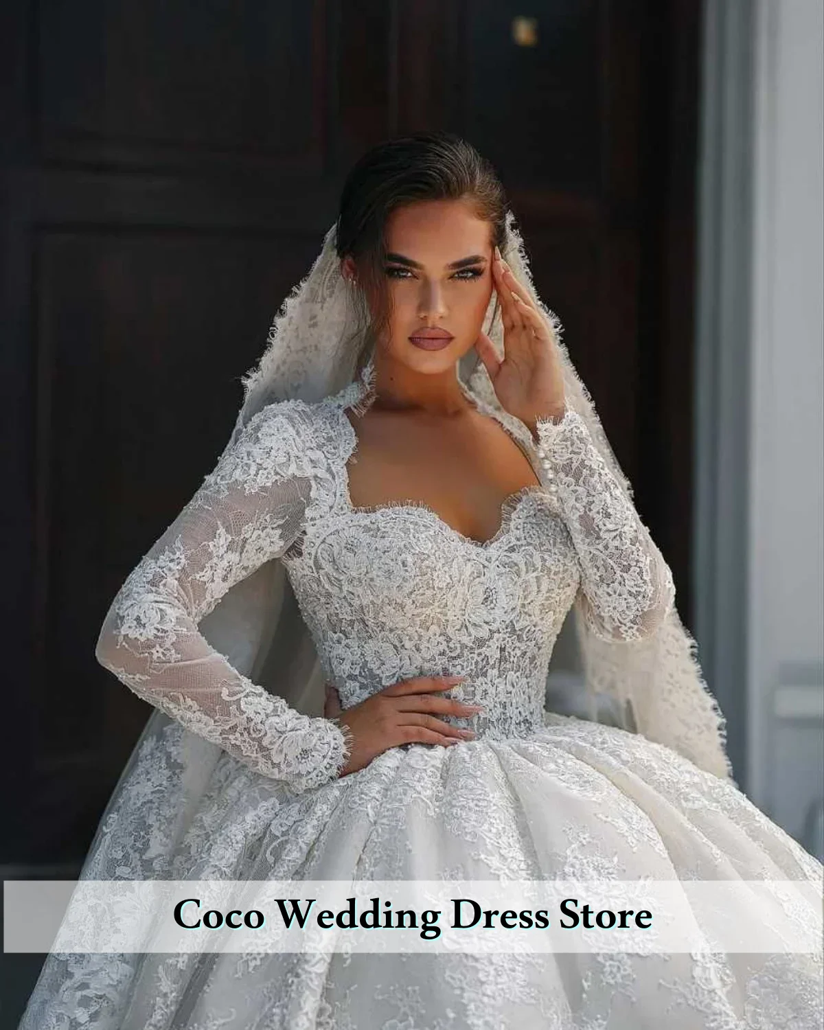 Personalizado elegante vestido de baile real vestidos de casamento mangas compridas vestidos de casamento renda vestido de noiva robe de noiva