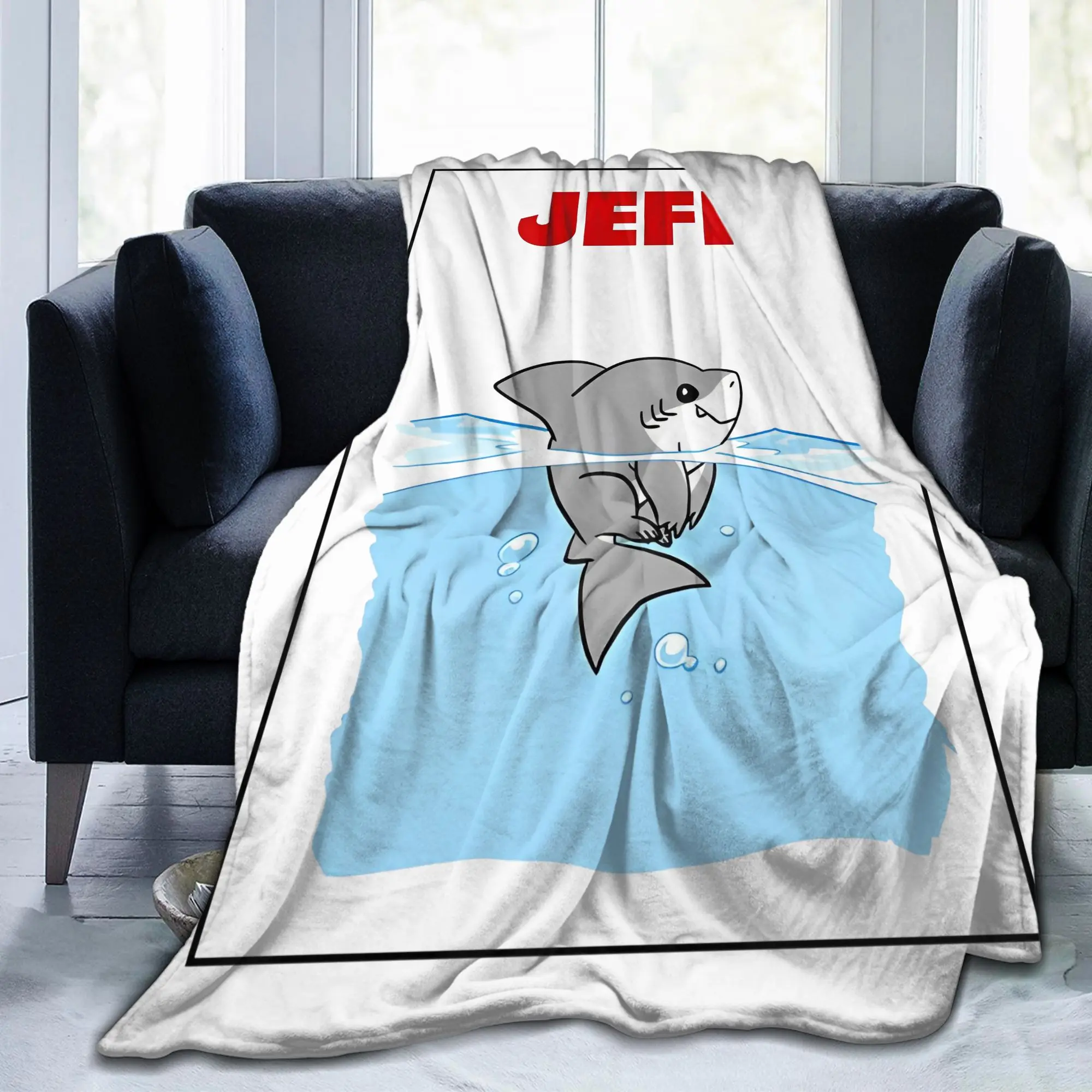 جيف لطيف القرش الكرتون بطانية أفخم مضحك لينة رمي بطانية للمنزل الربيع / الخريف