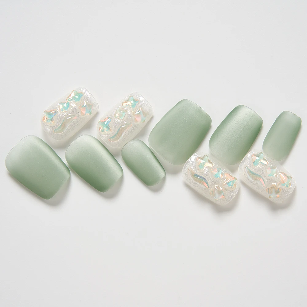 10 個手作りプレス爪つや消しブドウミルクグリーンフルカバレッジネイルチップ女性 & ガールリムーバブルウェアラブルネイル