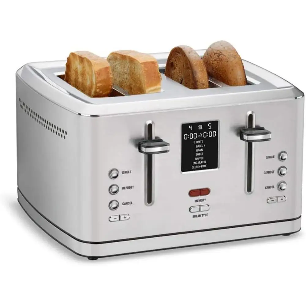 4-Slice Digital Toaster Stainless Steel Multiple Toasting Functions MemorySet Control 7 Shade Dial High Lift Lever Removable