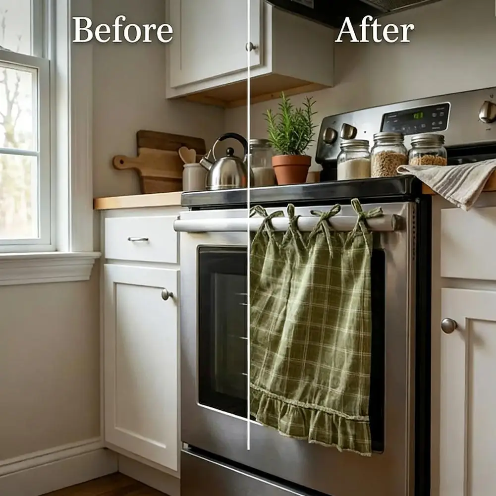 Oven Skirt Artisanal Farmhouse Oven Cover with Ruffle Trim Under Stove Oven Hideaway Curtain Kitchen Decor view 4