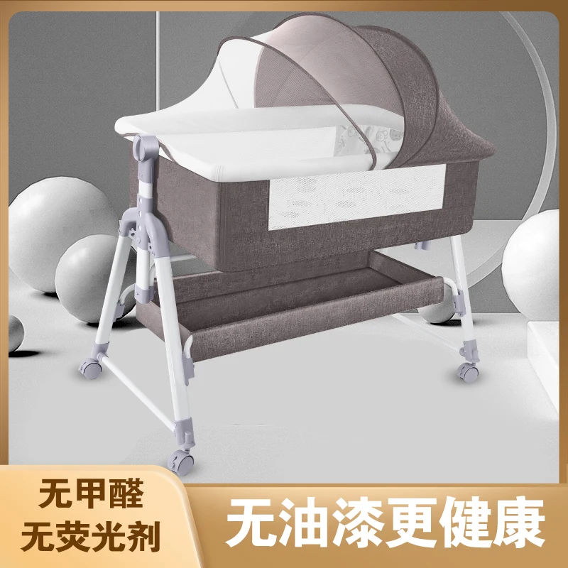 

Infant and toddler movable splicing large bed, left and right swing bed, multi-functional wheeled bed