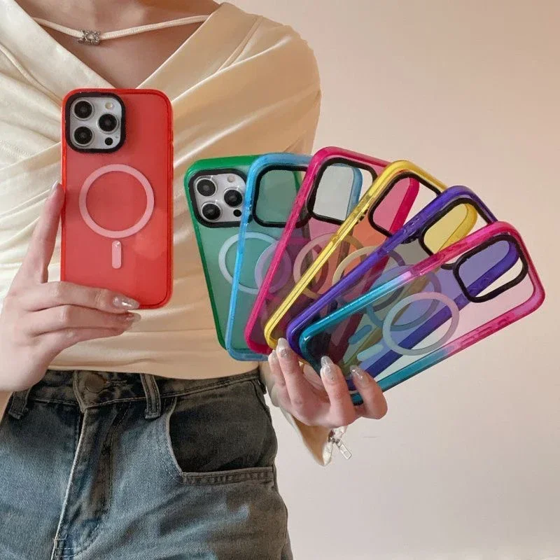 

2.0 Acrylic Colorful Border Magnetic Phone Case Cover for IPhone 12 13 14 15 16 Pro Max Case