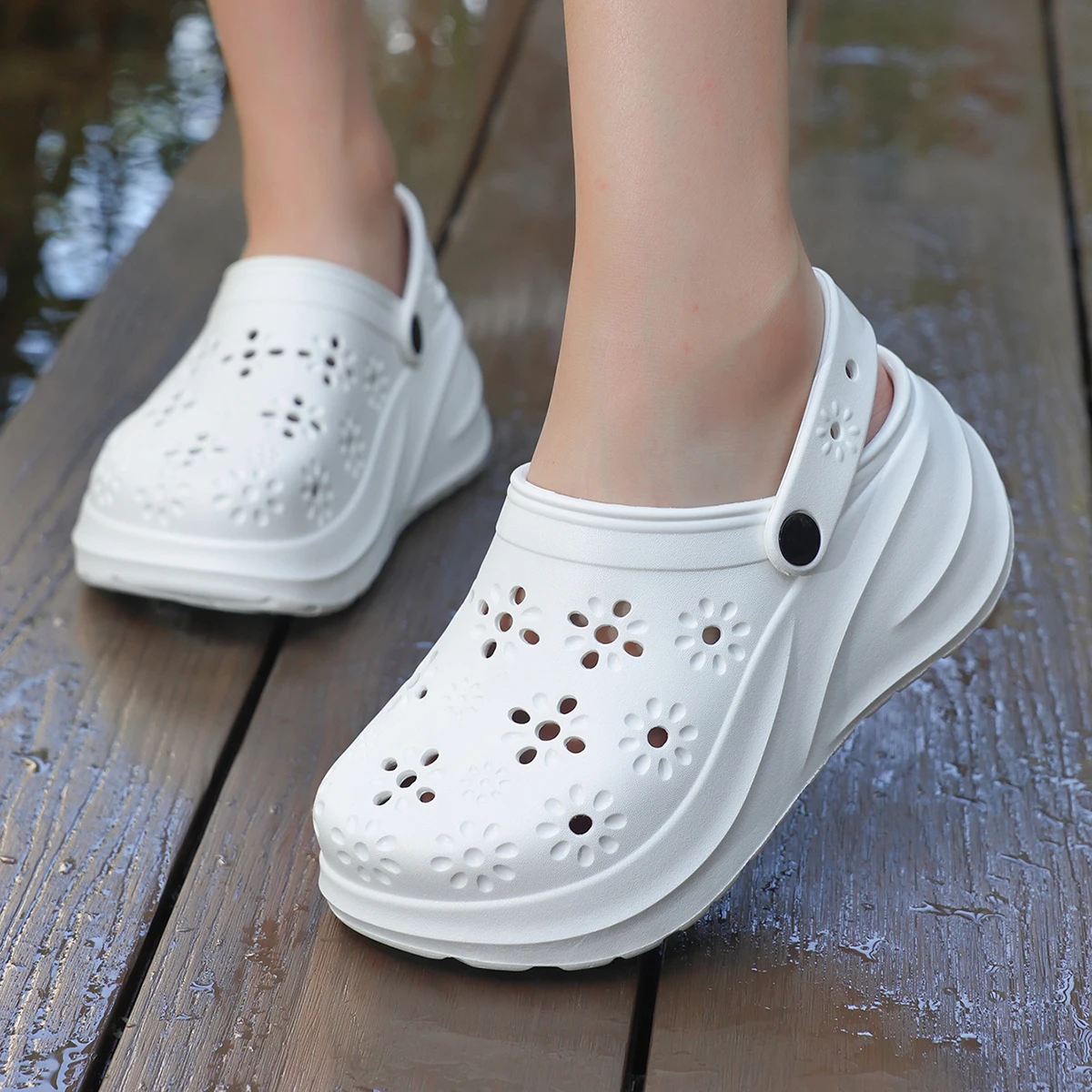 Women's Flower Cutout Platform Clogs, Beach Sandals