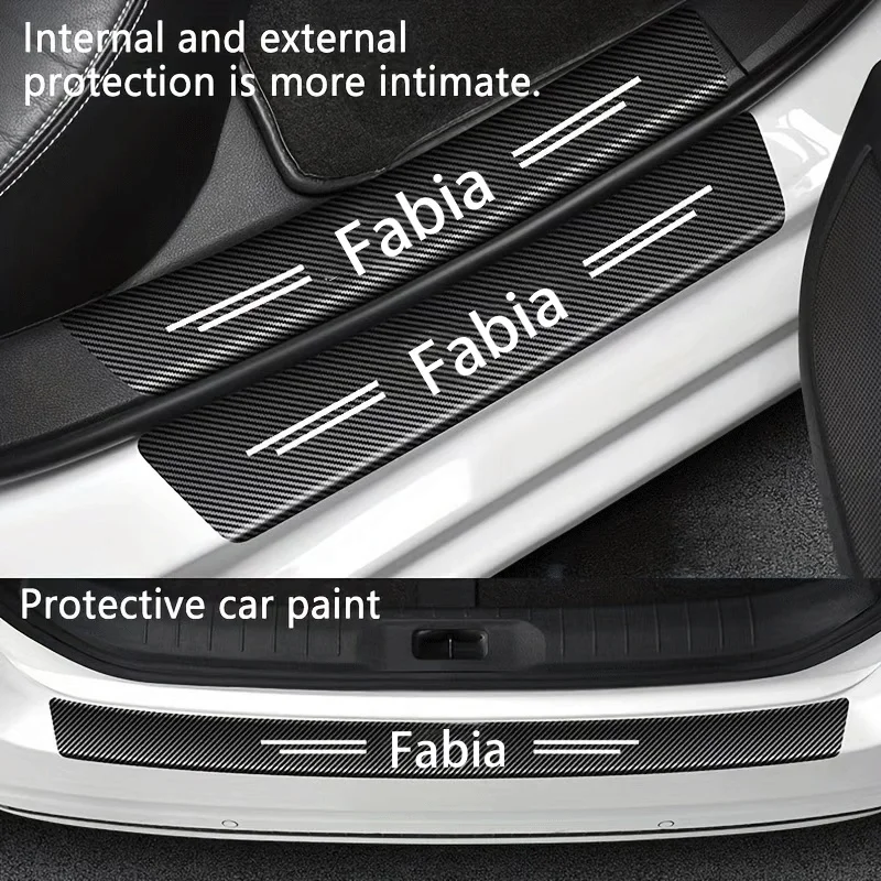 9 قطعة عتبات باب السيارة الحرس ملصقات فيلم المضادة للخدش ألياف الكربون حامي جرجر غطاء الدواسة اكسسوارات السيارات #4