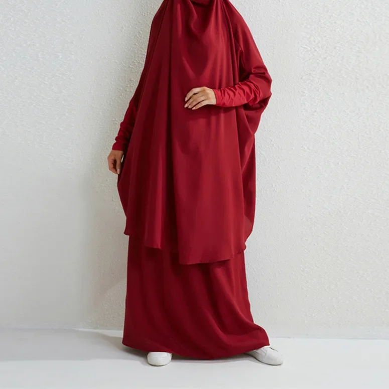 Women Eid Muslim Sets Ramadan Morocco Two Pieces Arab Dubai Kaftan Musulman Ensemble Abayas Solid Color Modest Long Robe