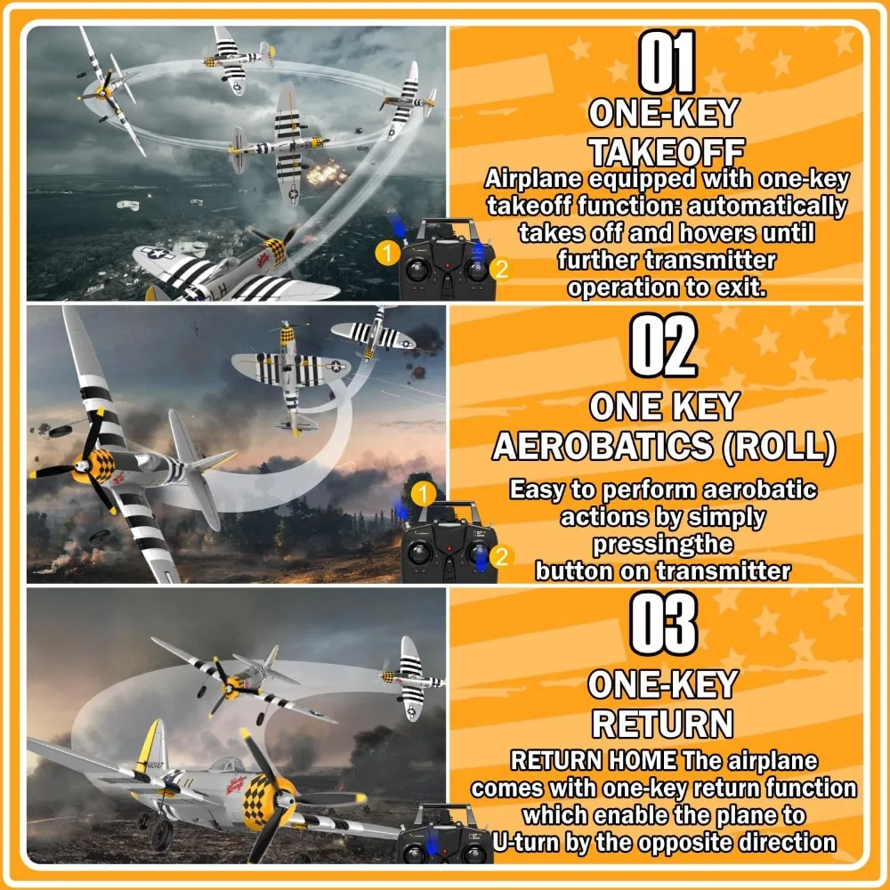 Avión Thunderbolt RC P47 de 4 canales para principiantes: avión de control remoto listo para volar para adultos