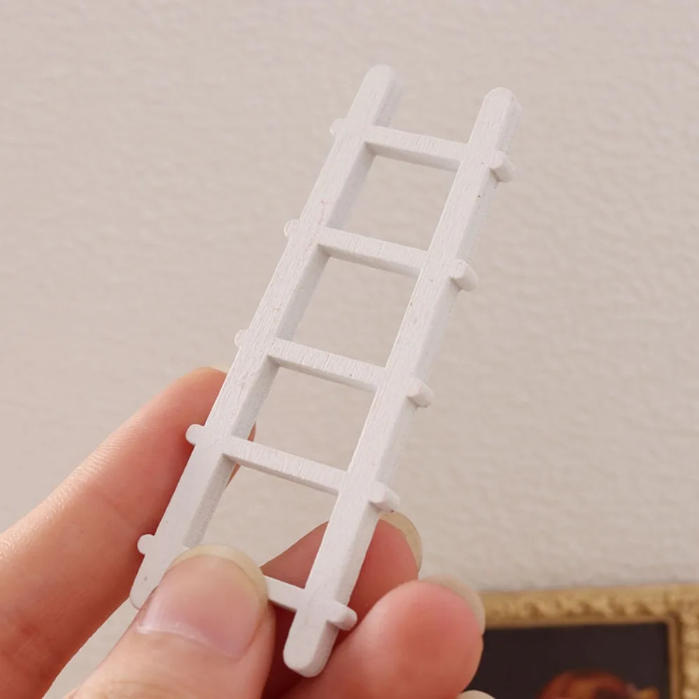 Miniature Model Wooden Ladder Dollhouse Wooden Red White Dollhouse Mini Ladder Creative Dollhouse DIY Creative Figurine Stairs