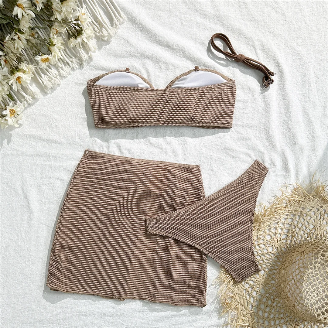 Mit Rock, hoch geschnittenem Beinausschnitt, brasilianischer Bikini, Damen-Badebekleidung, dreiteiliges Bikini-Set, Badeanzug, Badebekleidung, Schwimmbekleidung V6741 – Detail 32
