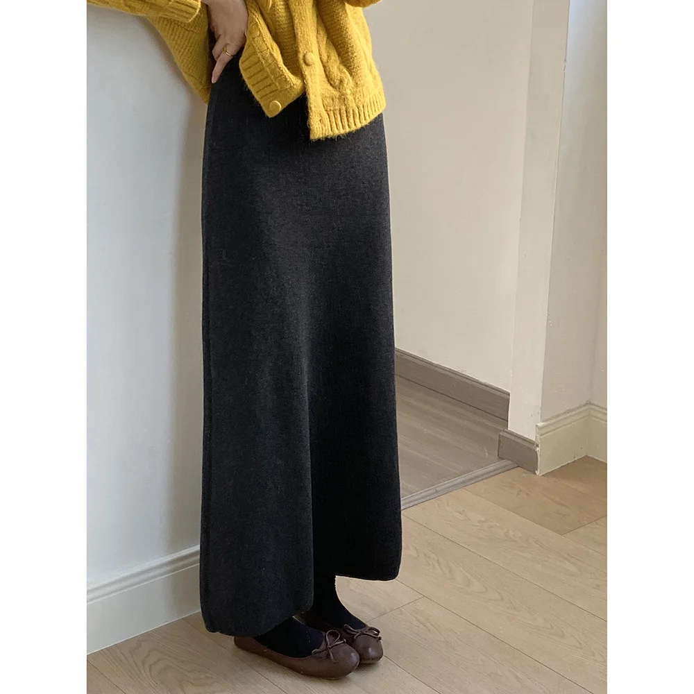 Gebreide enkellange rokken dames herfst winter mode tender Koreaanse stijl a-lijn effen casual dagelijks eenvoudig all-match vrouwelijk