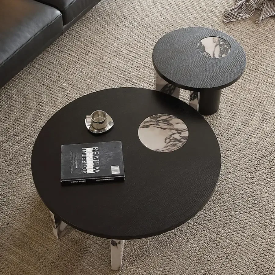 Meja Kopi Bundar Mewah 2025 - Meja Samping Minimalis dengan Permukaan Marmer Modern Italia untuk Ruang Tamu Kontemporer