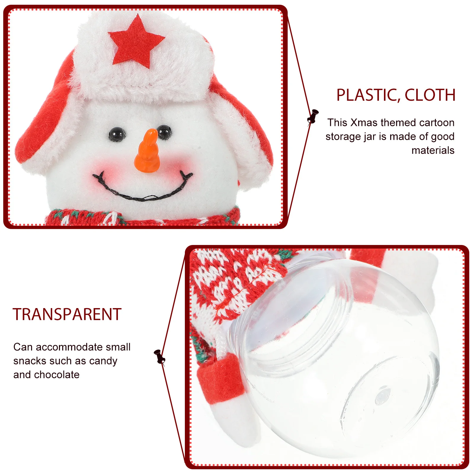 1 قطعة سلة حلوى رجل الثلج البلاستيك الشفاف عيد الميلاد الحلوى تخزين جرة عطلة هدية حفلة لصالح ديكور البسكويت حالة جرة عيد الميلاد موضوع #2