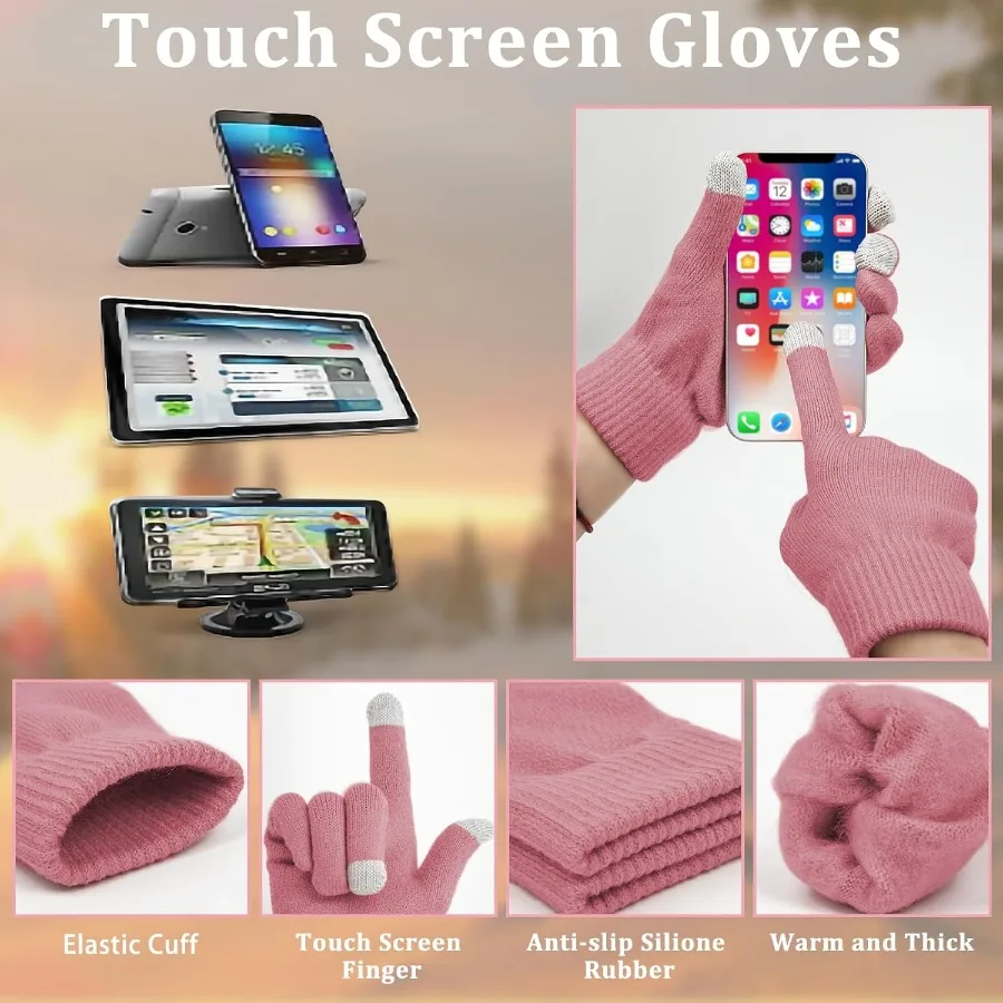3 peças chapéu de inverno pescoço mais quente touchscreen luvas conjunto malha cachecol grosso gorro chapéus cachecóis conjunto para ao ar livre tempo frio proteger