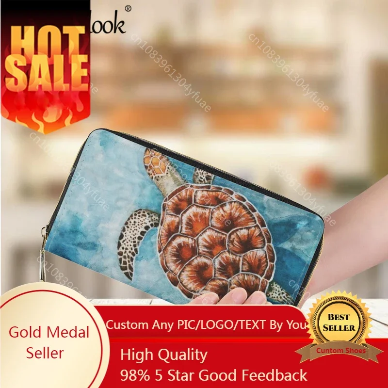 

Fashion Trend Women's Wallet Hawaiian Style Sea Turtle Print Long Leather Purse Card Holder Ladies Clutch Money Bag