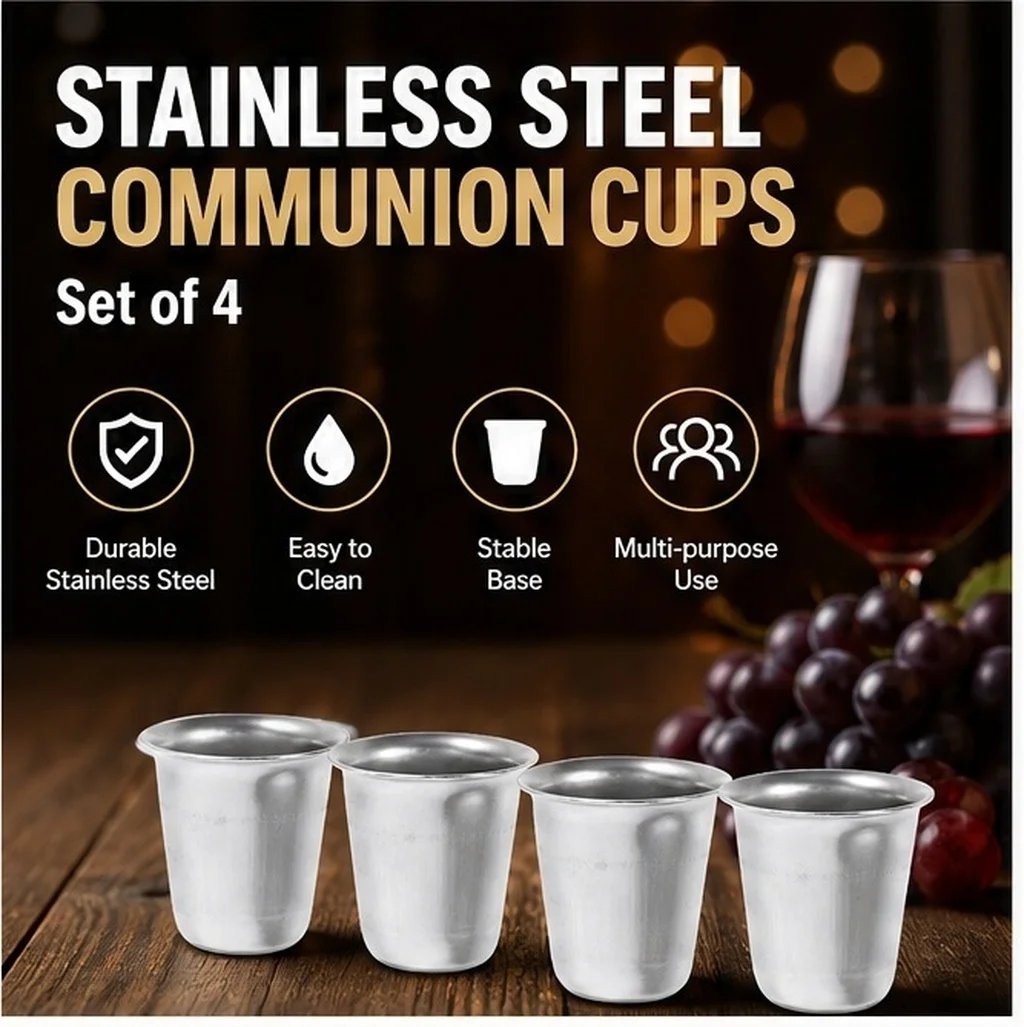 4Pcs Stainless Steel Communion Wine Glass Elegant Chalice for Worship Gatherings Holy Water Cup Wine Goblet Offering Cup