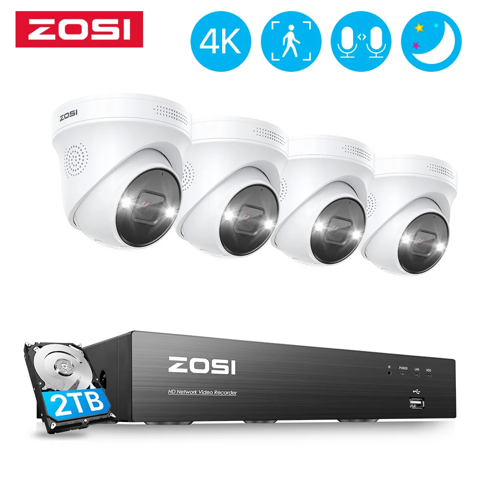 

ZOSI 8CH 4K PoE Video Surveillance Camera System AI Face Decetion 5MP 8MP Full Color Night Vision IP Cameras Security CCTV Kit