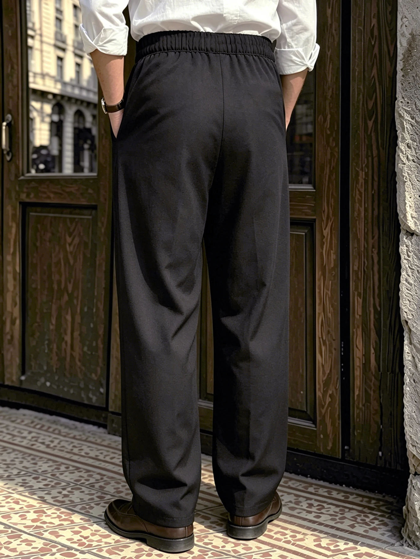 Men 2026 SS Neapolitan Style Solid Woven High Waist Loose Straight Suit Trousers Elegant Daily Commuter Formal Business Pants