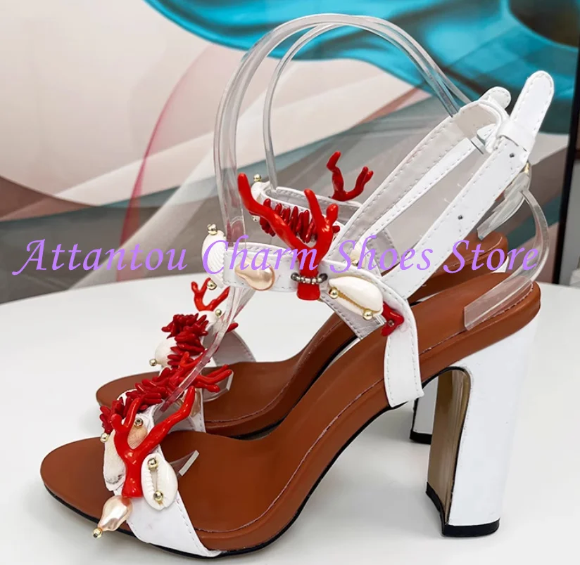 

Shell Decor Chunky Heel Lady Sandals Shoes Fashion Design 6/10cm Thick Heel Woman High Heels Sandals New Banquet Shoes Pumps