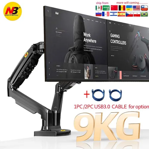 NB F160 지원 이중 모니터 스탠드, USB 3.0 27 인치 2-9kg, 구멍 없음, 에어 프레스 가스 스트럿, TV 마운트, 듀얼 스크린 360 회전 데스크탑 