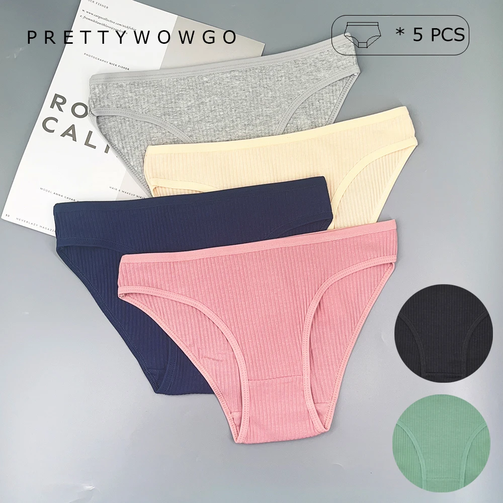 

5 Pcs Low Rise Underwear Ladies Briefs Cotton Solid Color Women's Panties For Dropshipping