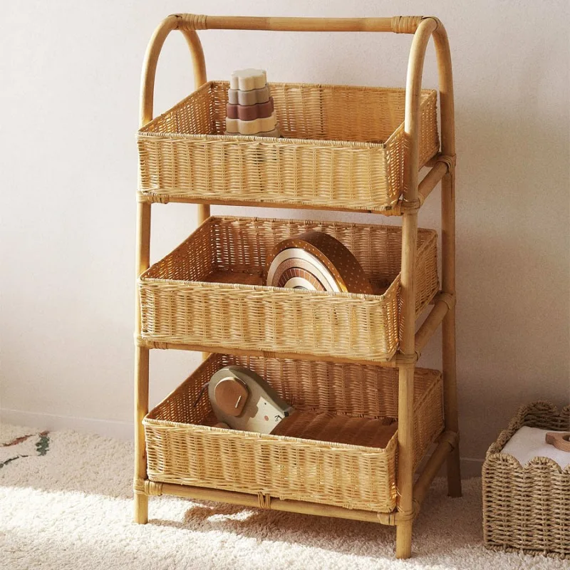 floor-to-ceiling rattan storage rack B & B hotel remote control storage basket hand-woven three-layer storage basket