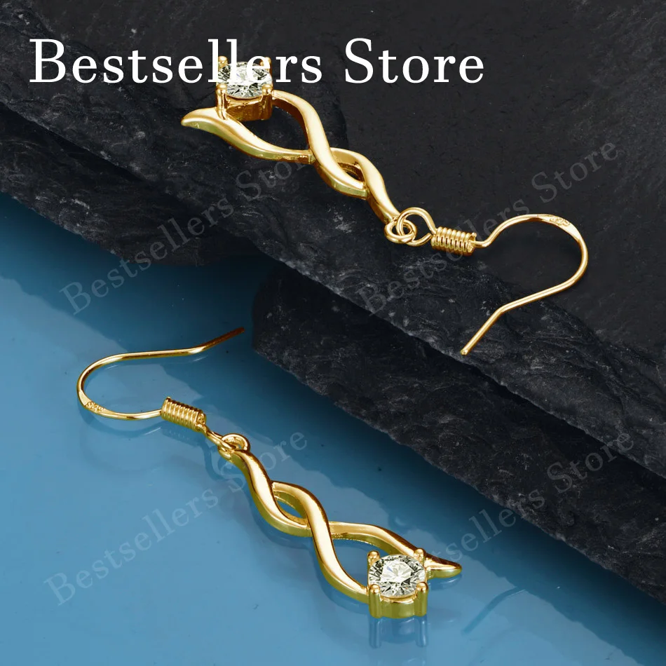 Exquisite 18K Gold-Plated Twisted Wave Zircon Earrings – Stylish Jewelry for Women's Weddings and Parties