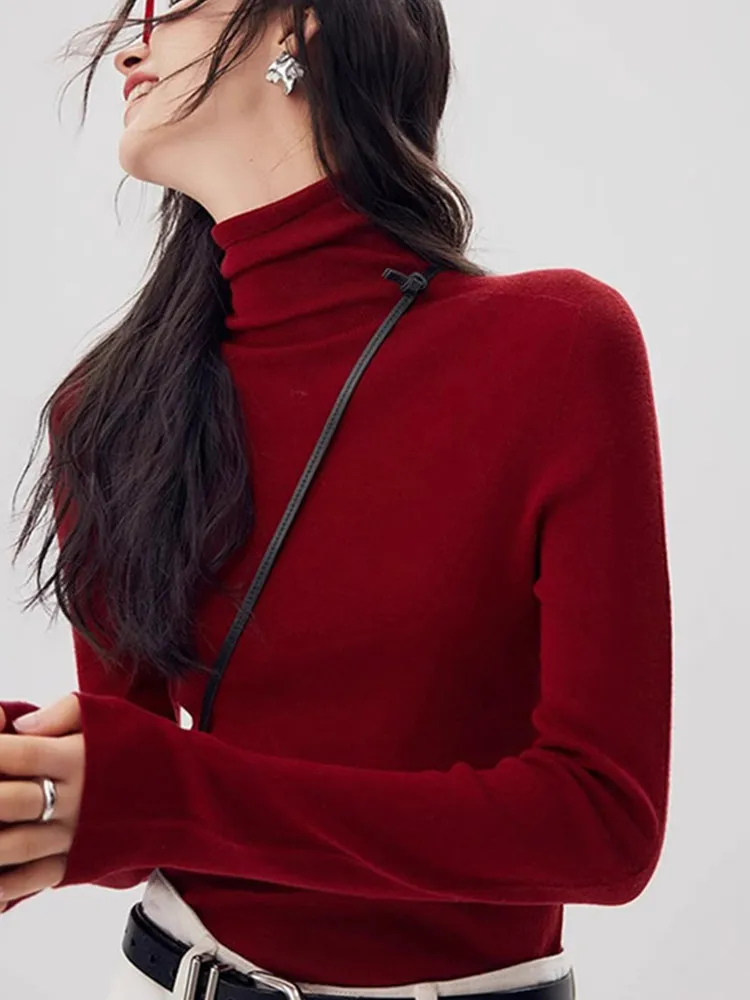 

Slim Fit High Collar Long Sve Pure Color Knit Top Casual Agel Base Layer irt Versatile Sli Commute Korean Sle