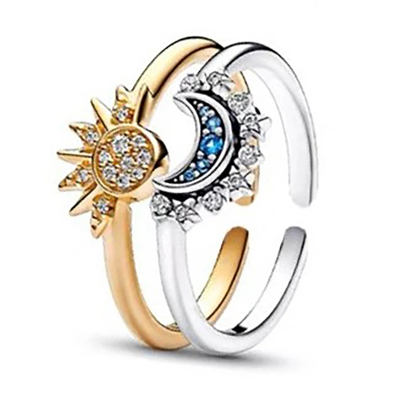 Summer Fashion Sun Moon Open Adjustable Ring Elegant Temperament Sparkling Finger For Women Party Jewelry Accessories Gift