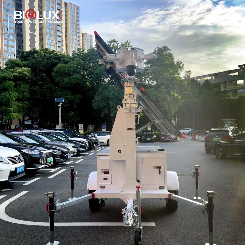 Solar-Powered Surveillance Trailer With  Security Camera 4K Wifi CCTV Tower Remote Monitoring For Mining Site