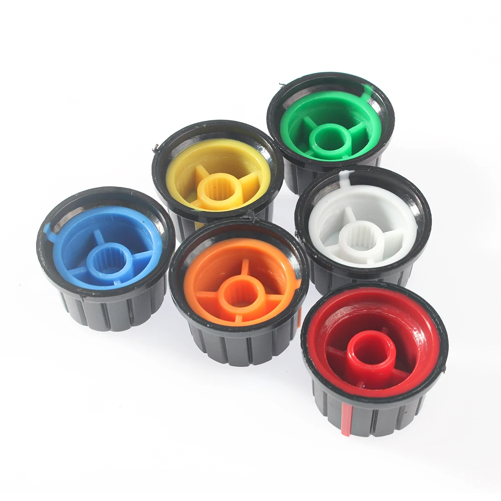 30 Stks/partij 24X15Mm Wh148 Roterende Potentiometer Knop Dop 6 Kleuren Plastic Knopdop Voor Licht-En Geluidscontrole