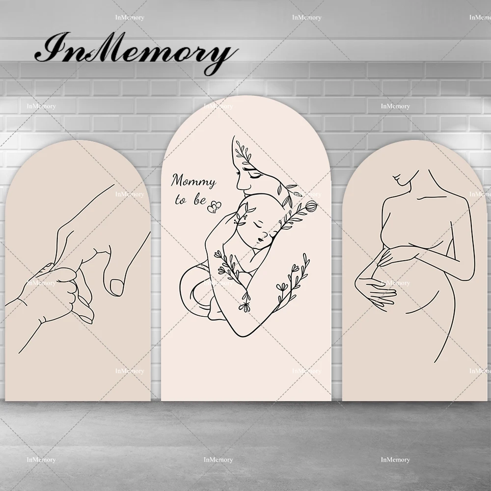 

Beige Pregnant Woman Silhouette Chiara Arch Cover Background Baby Shower Gender Reveal Party Backdrop Arched Banner Double-sided