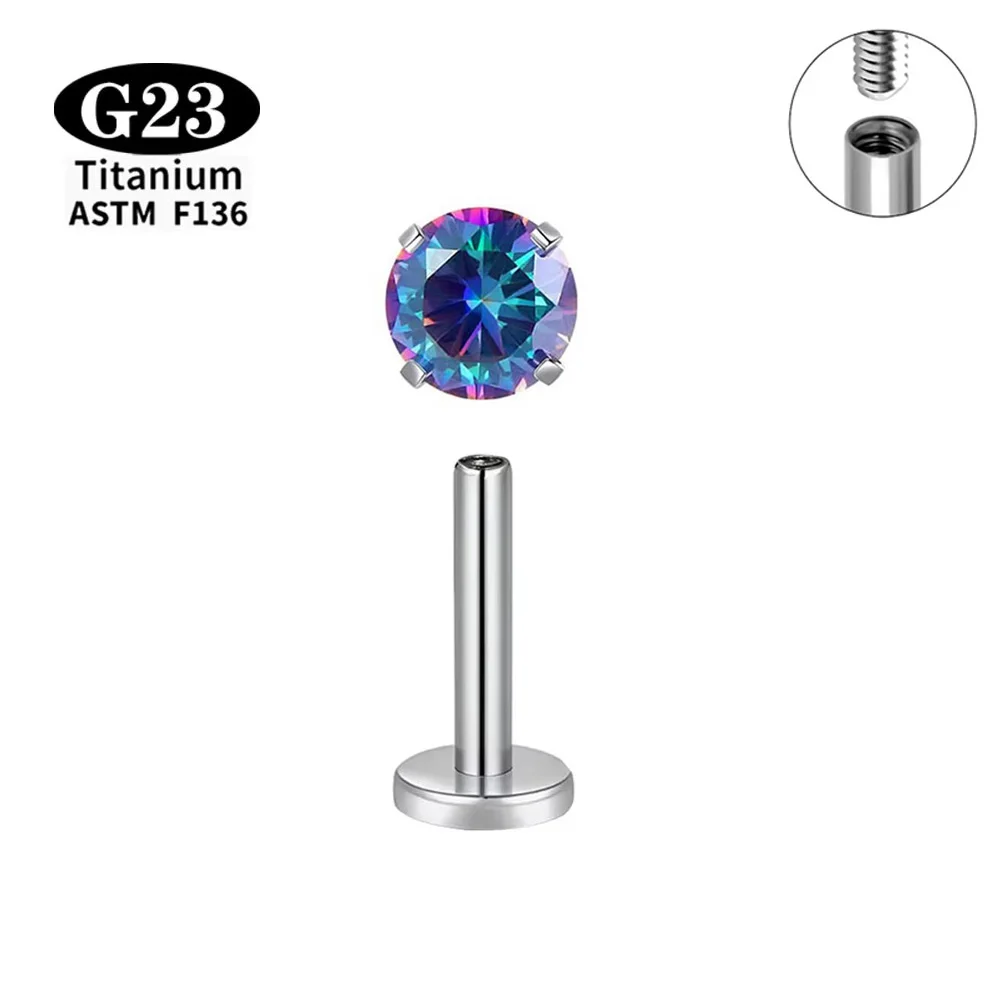 ASTM F136 Titan Ohr-, Lippen- und Nasenstecker mit Zirkonia-Stein, Labret-Stick mit Innengewinde, Ohrringe, runde Piercings in verschiedenen Größen, Körperschmuck – Detail 6