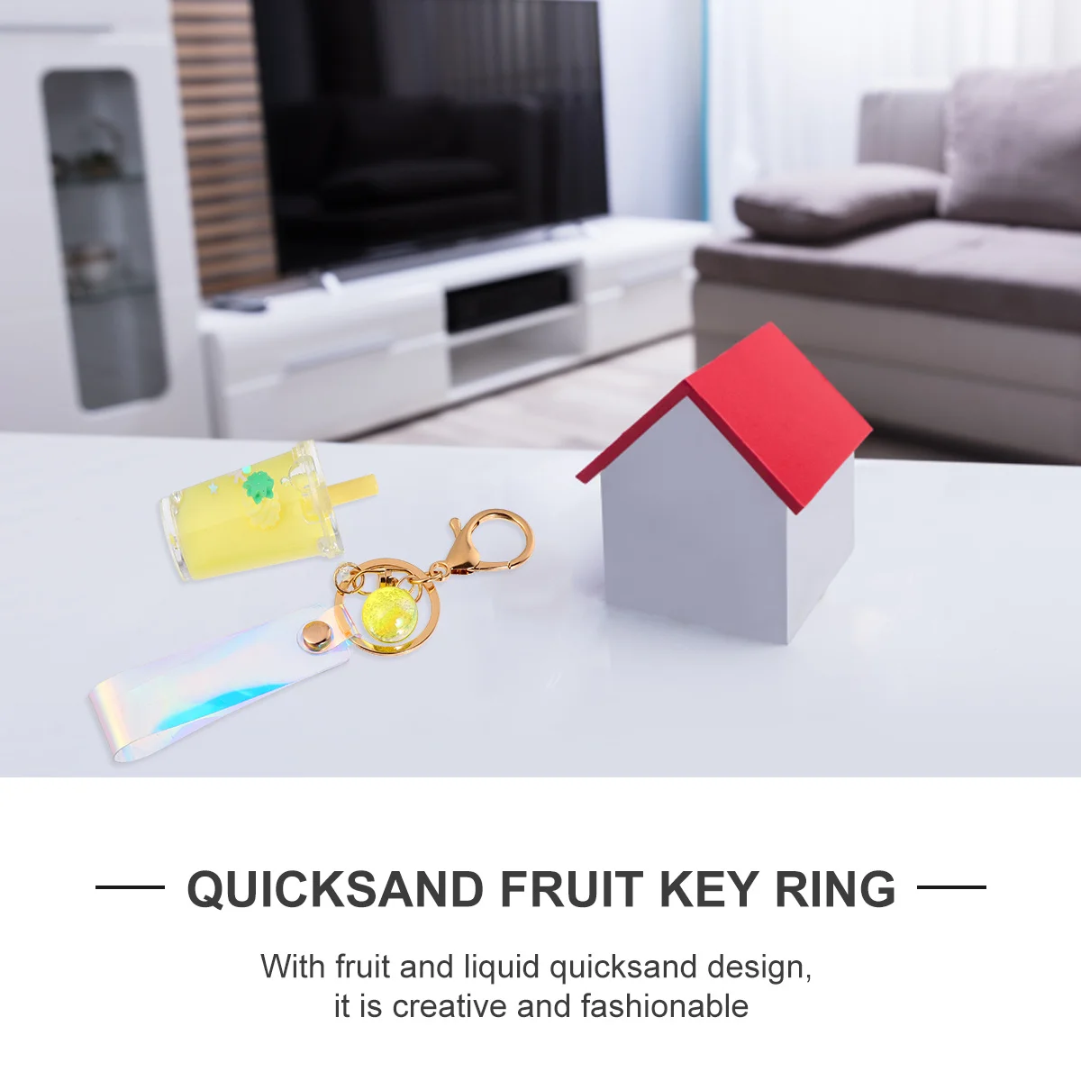 

1Pcs Fruit Quicksand Keychain Acrylic Key Ring Holder Bag Phone Car Decoration Gift Friends Key Ring Fruit Keychain