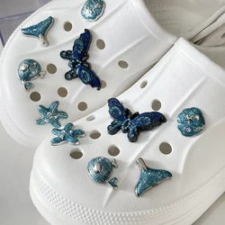 1 set Glitter Blue Starfish Shell Whale Butterfly Mermaid Tail Cartoon Plastic Shoe Decoration Charms Suitable For Crocs Clogs
