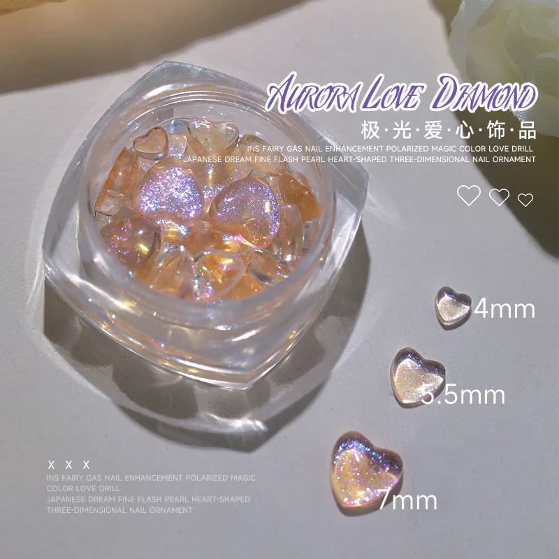 30Pcs Heart Shaped Shiny Aurora Nail Art Rhinestone Resin Galaxy Color Symphony Nail Gems Parts Clear Crystal Manicure Acessorie