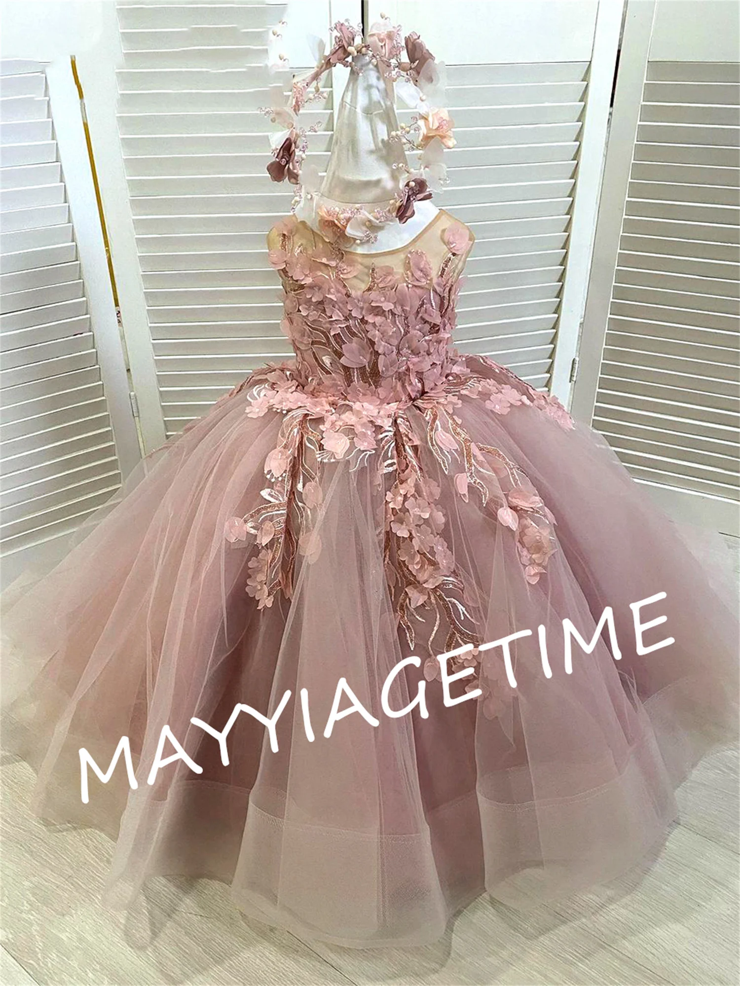 Lace Flower Girl Dresses Tulle Puffy Girl Princess Dress Sleeveless Long Girl Wedding Party Dress Child Dress Baby Girl Dress