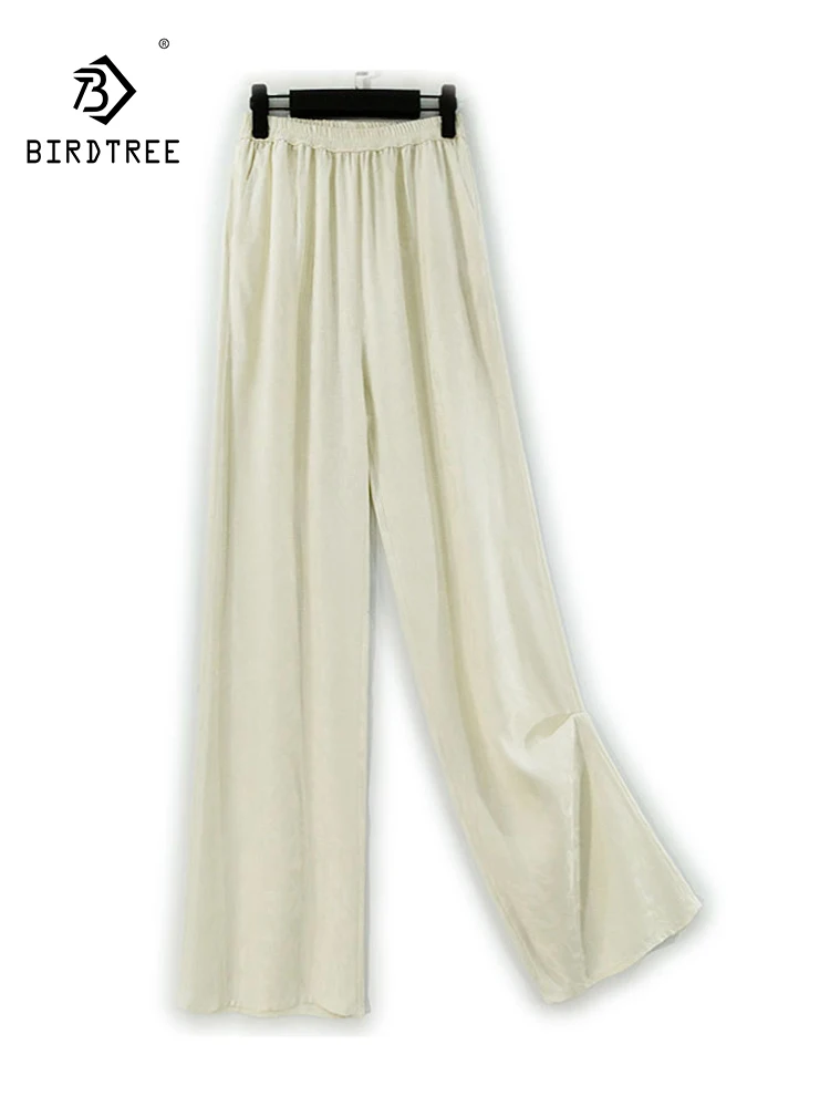 

BirdTree - женские шелковые элегантные брюки, эластичный жаккардовый карман с высокой талией, универсальные широкие брюки в стиле ретро, новинка осени 2023 года B59759CC