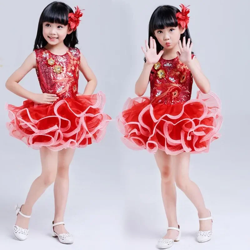 Costume da ballo Abbigliamento da palcoscenico Abito da principessa per matrimonio per bambini Abbigliamento da ballo per bambini Abbigliamento da ballo con paillettes Abito da tutu per ragazze Jazz