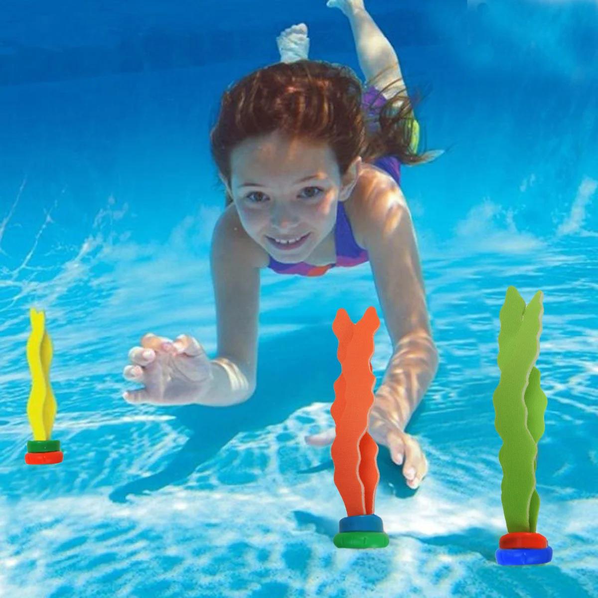 3 قطعة الأعشاب البحرية الغوص الصيف ألعاب حمام السباحة المياه الطفل تحت الماء السباحة التعلم ممارسة شكل البحر الدعائم السباحة التدريب هدية برتقالية #6