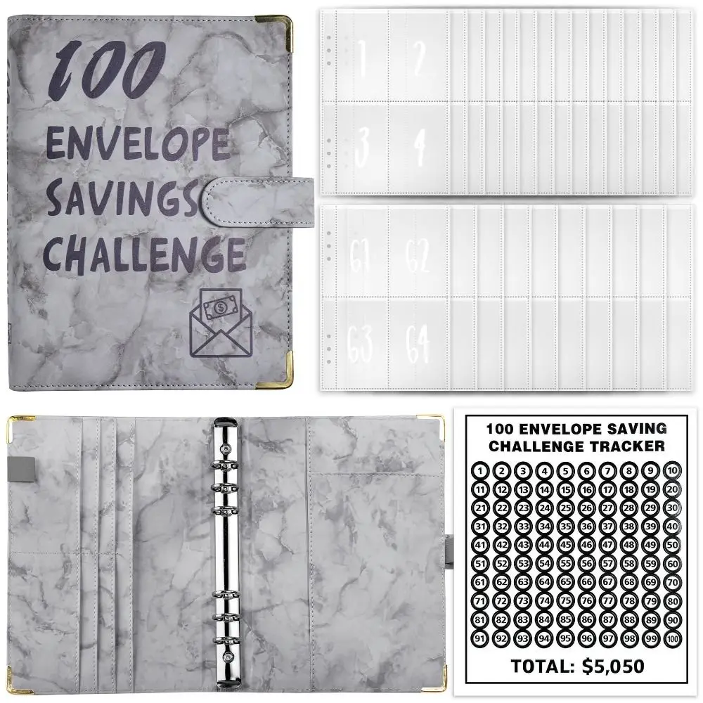 Money Saving 100 Envelope Savings Challenge Habit Cultivation Loose-Leaf A5 Budget Binder Planner Laser PU